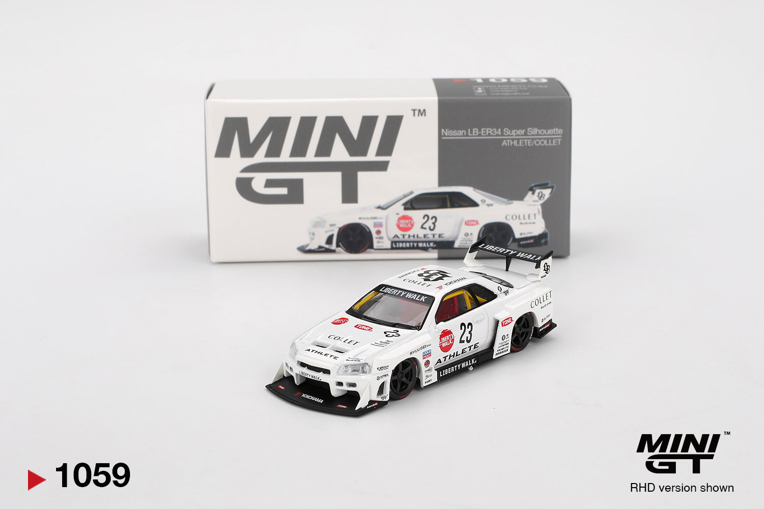 MINI GT MGT01059 NISSAN LB-ER34 SUPER SILHOUETTE ATHLETE/COLLET WHITE